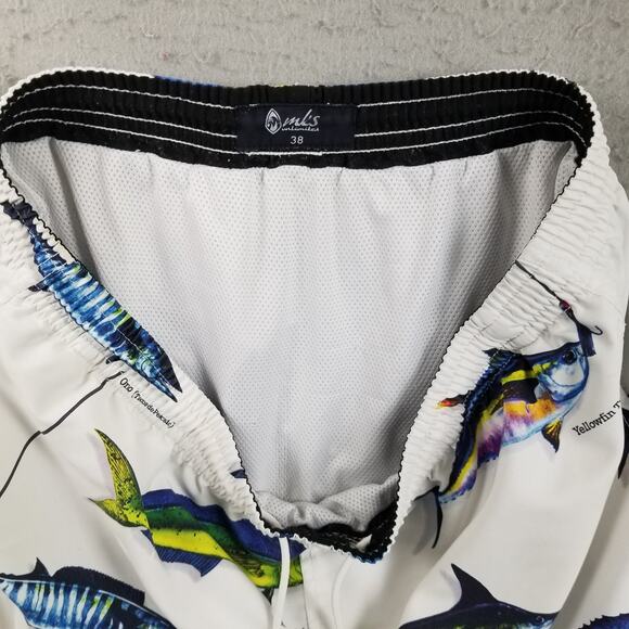 MKS Unlimited Swim Shorts Mens 38 Fish Print Board Trunks Lined Pockets Beach - Picture 15 of 16